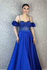 Newinlook Evening Dress Off-The-Shoulder With Beadings Spaghetti-Straps